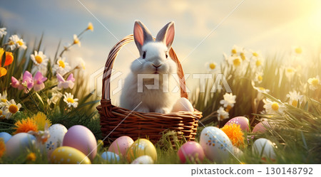 easter bunny in a basket 130148792
