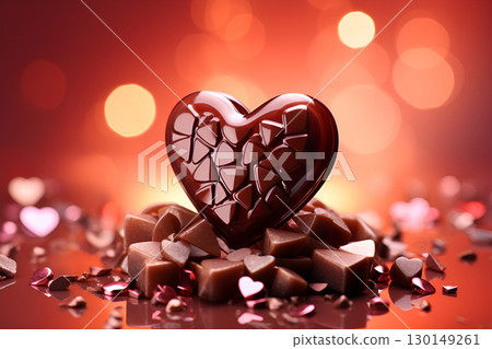 heart shaped chocolates on bokeh lights 130149261