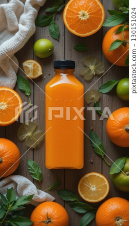 Delicious orange juice with oranges and limes 130151024