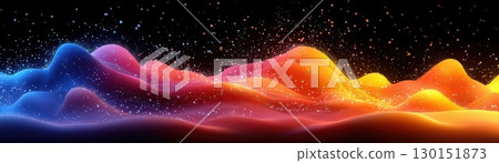 Vibrant Abstract Landscape with Colorful Waves and Shimmering Particles in Dark Background Vibrant Abstract Landscape with Colorful Waves and Shimmering Particles in Dark Background 130151873