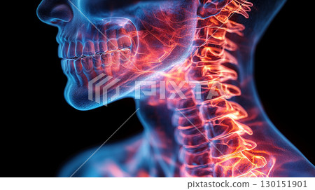Detailed 3D Illustration of Human Head and Neck Anatomy 130151901