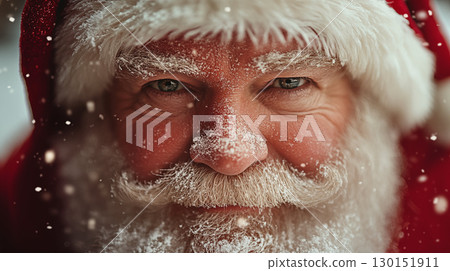 Festive Santa Claus Close-Up With Snowflakes on Beard 130151911
