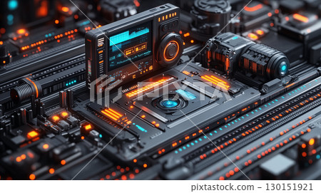 Futuristic Technology Circuit Board With Glowing Neon 130151921