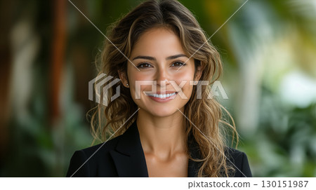 Smiling Woman in Business Attire With Natural Outdoor Background 130151987