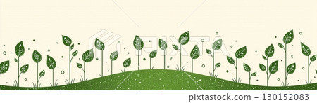 Green Leaves and Plants on a Gentle Hill with a Light Background for Natural Themes 130152083