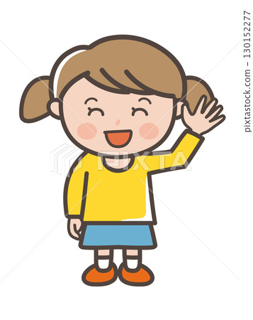 Full-body illustration of a girl greeting cheerfully Full-body illustration of a girl greeting cheerfully 130152277