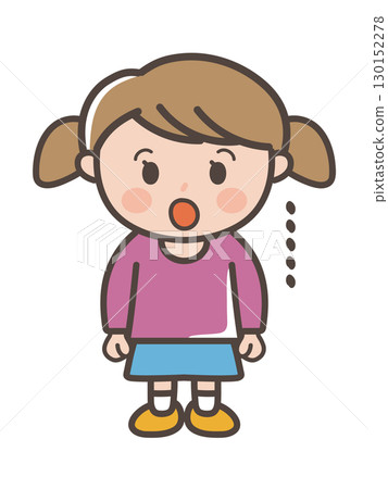 Full-body illustration of a girl with her mouth open in shock 130152278
