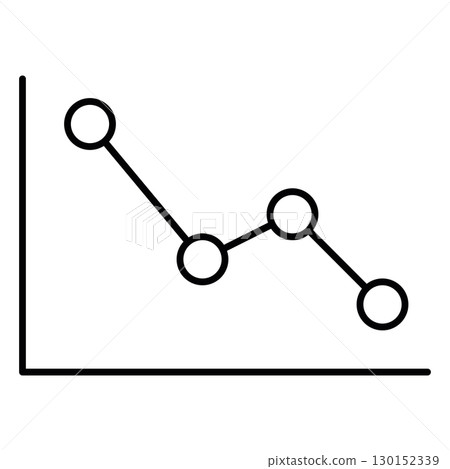A simple line chart illustrates a decreasing trend with distinct dot markers representing data points. The design emphasizes the shift in values over time and aids in visualizing performance. 130152339