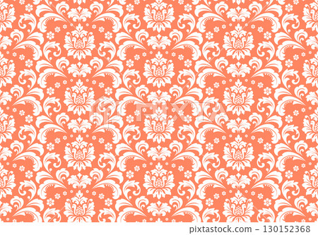 Wallpaper in the style of Baroque. White and pink floral ornament. Seamless vector background. Graphic pattern for fabric, wallpaper, packaging. Ornate Damask flower illustration Wallpaper in the style of Baroque. White and pink floral ornament. Seamless vector background. Graphic pattern for fabric, wallpaper, packaging. Ornate Damask flower illustration 130152368