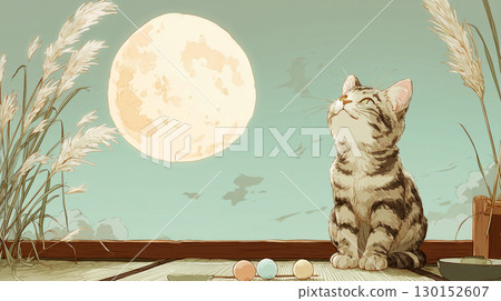 Kitten watching the moon 130152607