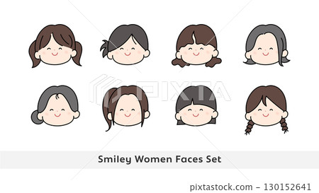 Smiling woman colored face icon set 130152641