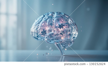 A conceptual puzzle brain with glowing light inside A conceptual puzzle brain with glowing light inside 130152824
