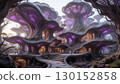 A futuristic city of glowing mushroom-like structures. 130152858