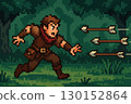 Pixel art hero character dodging arrows in a forest 130152864