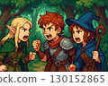 Three pixel art fantasy characters arguing in a forest 130152865