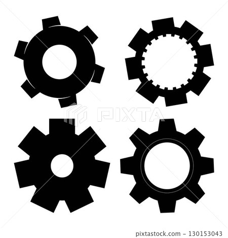Set of black gear and cogwheel icons in different shapes. Simple vector illustration for mechanical, industrial, engineering, and machinery design concepts. Set of black gear and cogwheel icons in different shapes. Simple vector illustration for mechanical, industrial, engineering, and machinery design concepts. 130153043