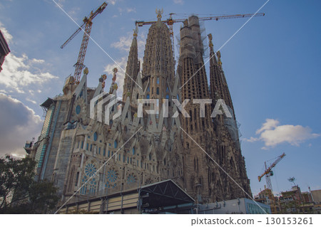 Barcelona landscape with Gaudi architecture 130153261