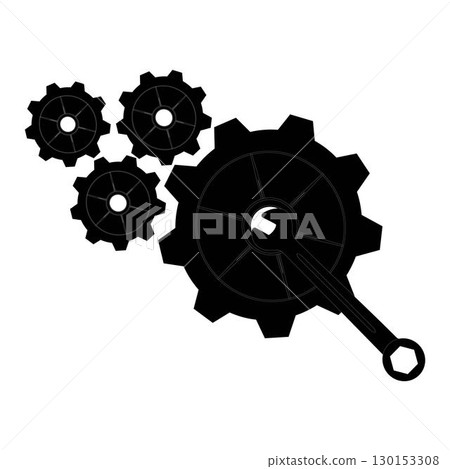 Set of wrench and gear icons in black silhouette style. Vector illustration representing mechanical tools, repair, engineering, industrial design, and machinery concept. Set of wrench and gear icons in black silhouette style. Vector illustration representing mechanical tools, repair, engineering, industrial design, and machinery concept. 130153308