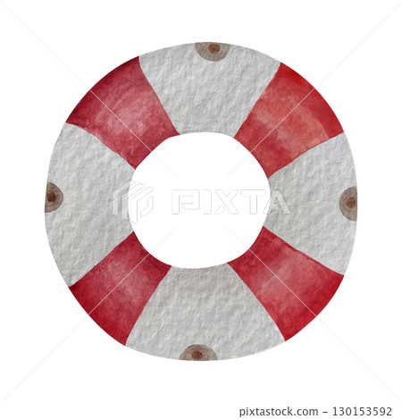 Hand painted watercolor lifebuoy on white background. Perfect for cards, wallpaper and fabric printing. 130153592