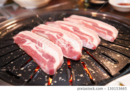 Korean BBQ. Charcoal grilled pork belly 130153665