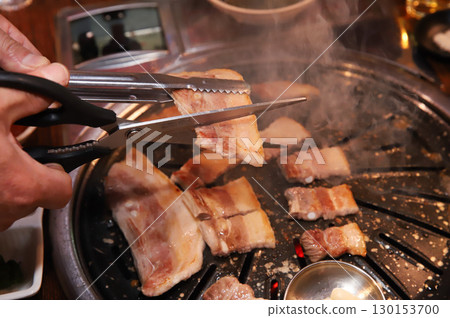 Korean BBQ. Charcoal grilled pork belly 130153700