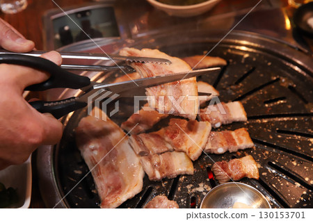 Korean BBQ. Charcoal grilled pork belly Korean BBQ. Charcoal grilled pork belly 130153701