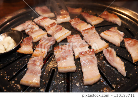 Korean BBQ. Charcoal grilled pork belly 130153711