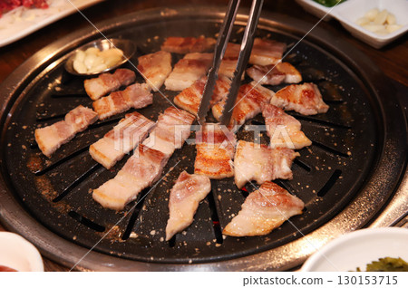 Korean BBQ. Charcoal grilled pork belly 130153715