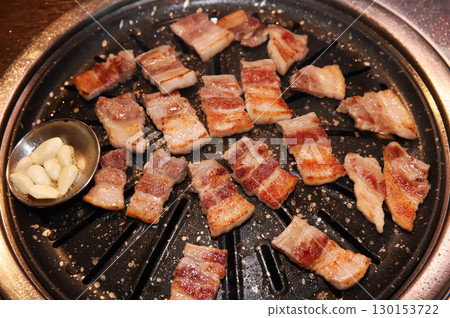 Korean BBQ. Charcoal grilled pork belly 130153722