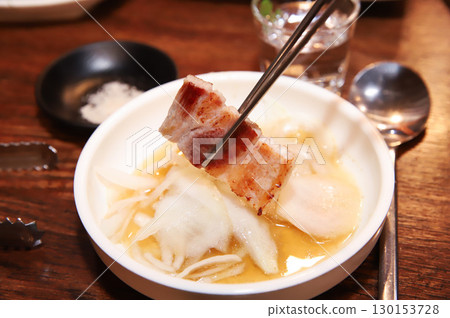 Korean BBQ. Charcoal grilled pork belly 130153728