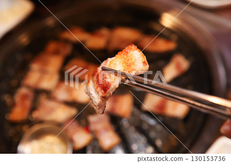 Korean BBQ. Charcoal grilled pork belly 130153736