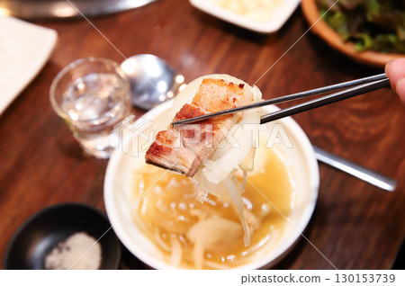 Korean BBQ. Charcoal grilled pork belly Korean BBQ. Charcoal grilled pork belly 130153739