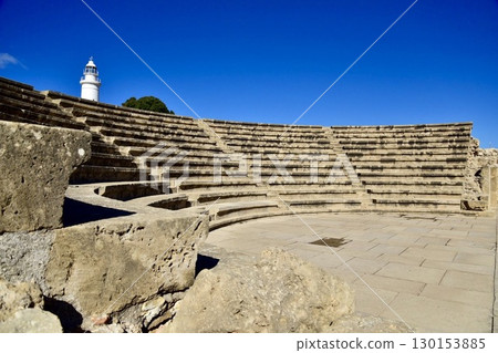 The remains of the ancient Roman theatre, the stage of history under the blue sky, the timeless amphitheater of Salamis, ruins bathed in the Mediterranean sun, 130153885