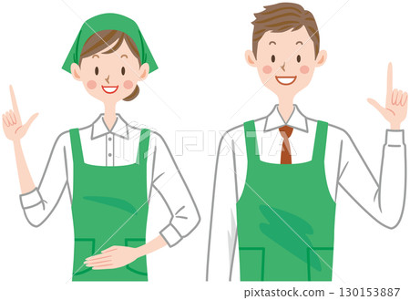 超市店員、兼職員工、圍裙的男女 超市店員、兼職員工、圍裙的男女 130153887