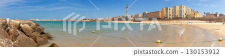 Panoramic View of Playa de la Victoria in Cadiz Spain 130153912