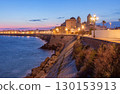 Cadiz Cathedral and Coastline at Dusk in Cadiz Spain 130153913