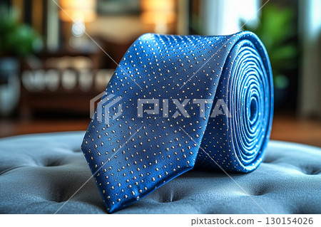 Lifestyle integration. Luxury Silk tie light blue color in a white background. 130154026