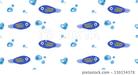 Seamless Cartoon Blue Fish Pattern Seamless Cartoon Blue Fish Pattern 130154378