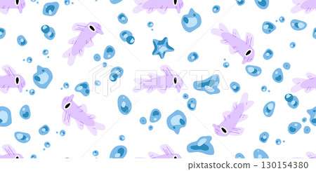 Seamless Cartoon Purple Fish Pattern Seamless Cartoon Purple Fish Pattern 130154380
