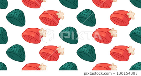 Seamless Red Green Winter Hat Pattern 130154395