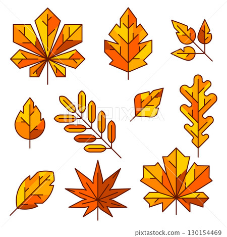 Set of autumn leaves. Illustration of various foliage. 130154469