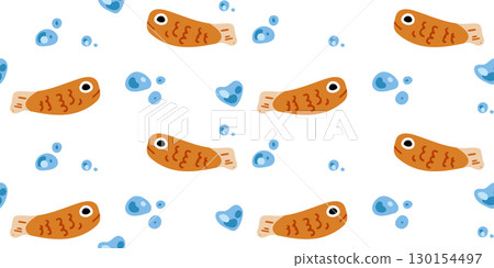 Seamless Cartoon Orange Fish Pattern 130154497