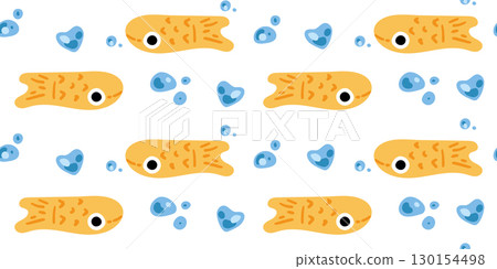 Seamless Cartoon Yellow Fish Pattern 130154498