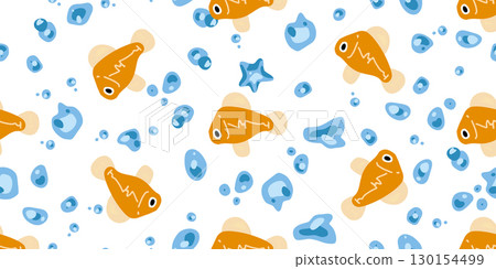 Seamless Cartoon Fish Star Pattern 130154499