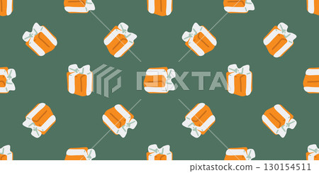Seamless Orange Gift Box Pattern 130154511