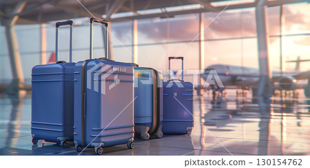 Suitcases in airport background, World Tourism Day - Ai Generated Suitcases in airport background, World Tourism Day - Ai Generated 130154762