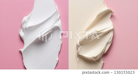 Elegant Creamy Swirls on Pink Background Artistic Paint Texture Design Soft White Beige Fluid Style 130155023