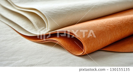Cream and Burnt Orange Fabric Texture Close Up Soft Elegant Textile Background Art Fold Warm Cozy 130155135