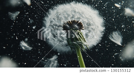 White Dandelion Seeds Floating Dark Background Nature Photography Soft Hope Wish Black Plant Macro 130155312