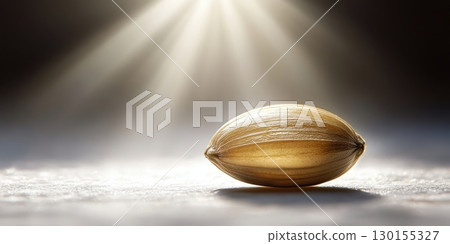 Single Sunflower Seed Macro Photography Light Studio Shot up gold life rays ripe food farm plant 130155327